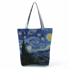 Van Gogh Oil Painting Canvas Tote Bag Retro Art Travel Bag