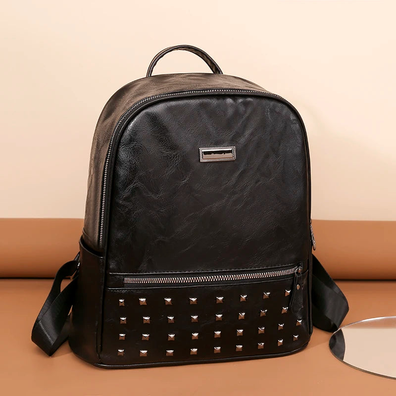 Vintage Women Backpack Large Capacity School Bag Cowhide Female Satchels