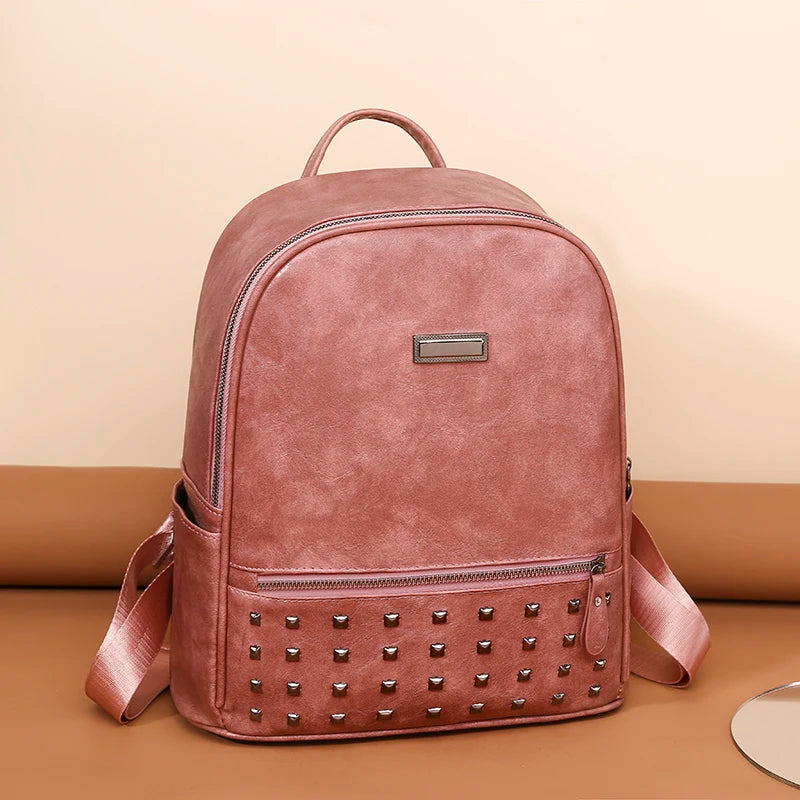 Vintage Women Backpack Large Capacity School Bag Cowhide Female Satchels