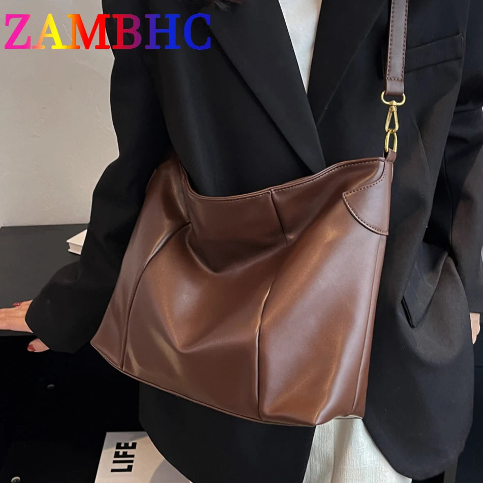 Vintage Women Soft PU Leather Shopper Bag Large Capacity Shoulder Crossbody Bags