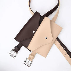 PU Leather Fanny Pack Women Belt Phone Pouch Chest Pack Vintage Messenger Bags