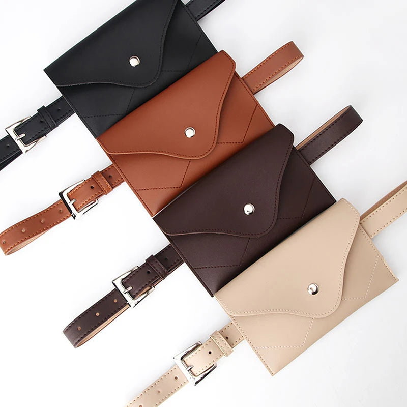 PU Leather Fanny Pack Women Belt Phone Pouch Chest Pack Vintage Messenger Bags
