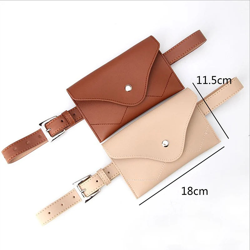 PU Leather Fanny Pack Women Belt Phone Pouch Chest Pack Vintage Messenger Bags