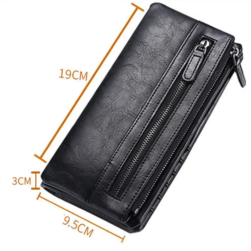 Men's Long Zipper Soft Wallet PU Waterproof Multifunctional