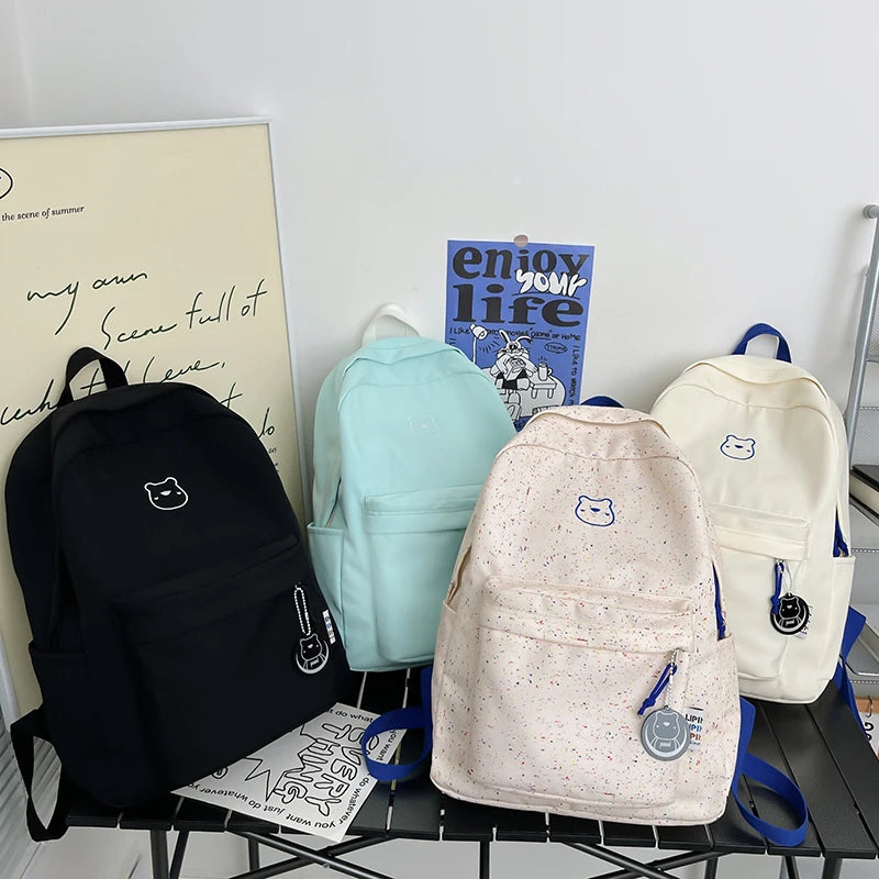Waterproof Nylon Women Backpack Schoolbag Teenage Girls Solid Bookbag Mochila
