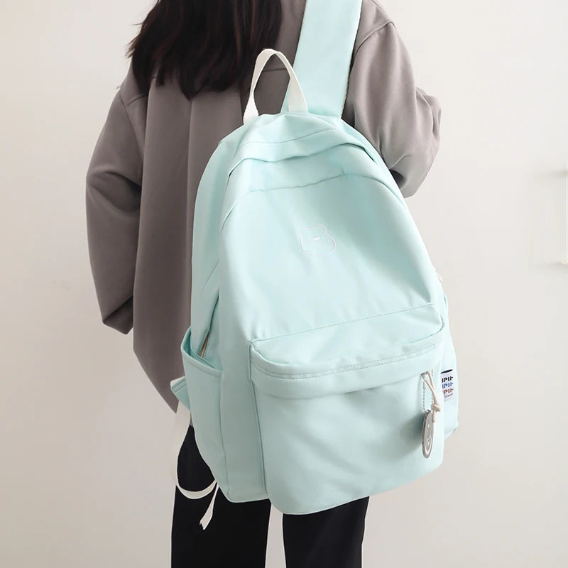 Waterproof Nylon Women Backpack Schoolbag Teenage Girls Solid Bookbag Mochila