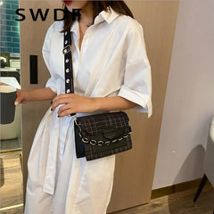 Chain Messenger Crossbody Bags Wide Strap Shoulder Bags