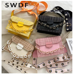 Chain Messenger Crossbody Bags Wide Strap Shoulder Bags