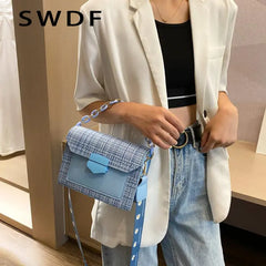 Chain Messenger Crossbody Bags Wide Strap Shoulder Bags