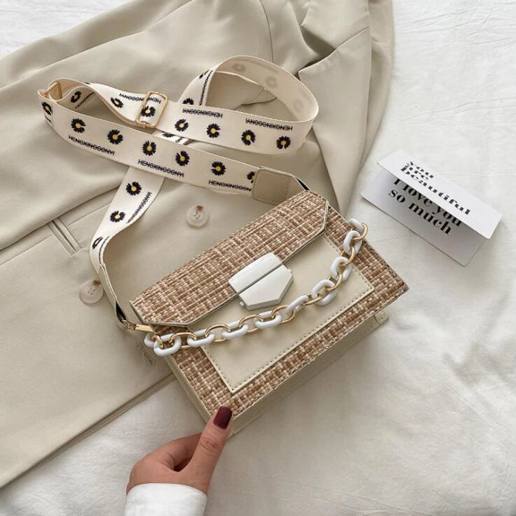 Chain Messenger Crossbody Bags Wide Strap Shoulder Bags