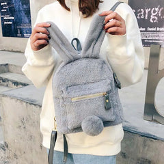 Winter Faux Fur Mini Backpack Rabbit Ear Women Travel Shoulder Bag