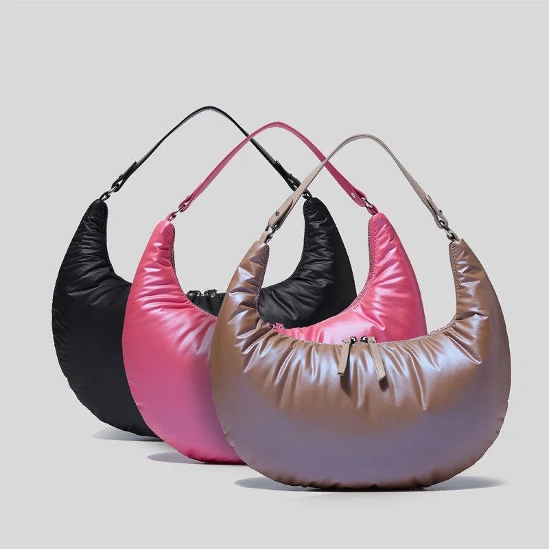 Winter Half Moon Padded Tote Shoulder Bag High Quailty Ladies Handbags