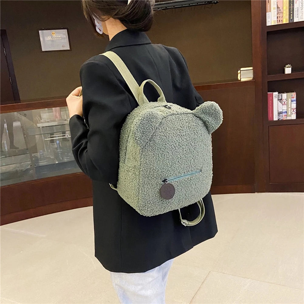 Winter Fleece Cartoon Bear Backpack Women's Shoulder Bag