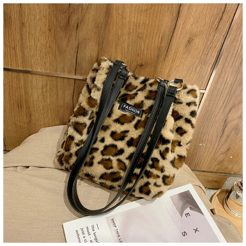 Leopard Print Mini Bag Women Shoulder Bucket Bags Larger Capacity