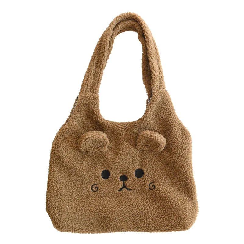 Winter Plush Tote Bag Women Cartoon Lamb Hair Shoulder Bag