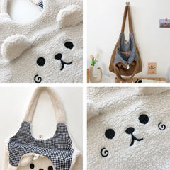 Winter Plush Tote Bag Cartoon Lamb Hair Shoulder Bag