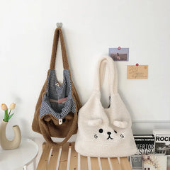 Winter Plush Tote Bag Cartoon Lamb Hair Shoulder Bag