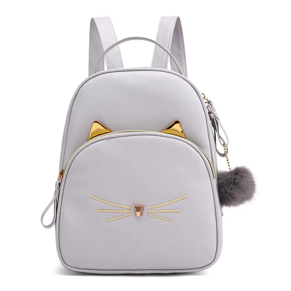 Cartoon Cat PU Leather Women Backpack School Bags