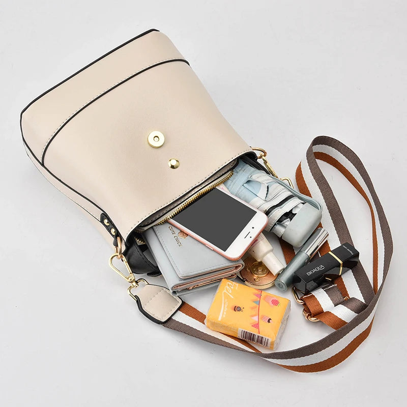 Colorful Strap Bucket Bag PU Leather Shoulder Bags Women
