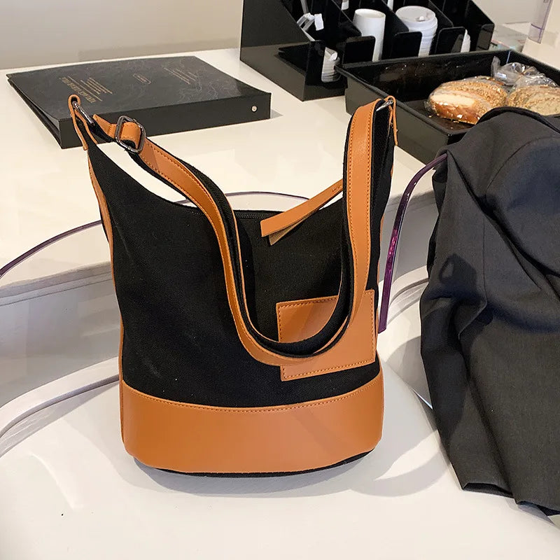 Women Canvas Handbags Lady Shoulder Contrast Large Capacity Bolsa Feminina