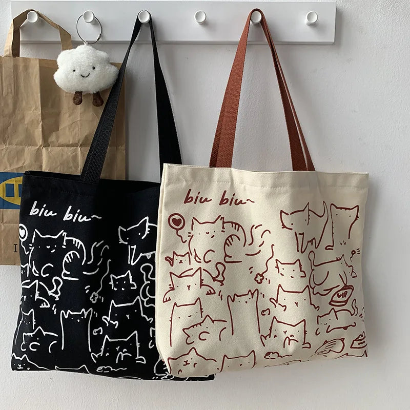 Women Canvas Shopping Bags Eco Reusable Foldable Shoulder Bag Large Capacity