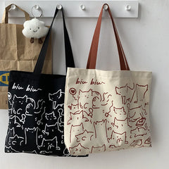 Women Canvas Shopping Bags Eco Reusable Foldable Shoulder Bag Large Capacity