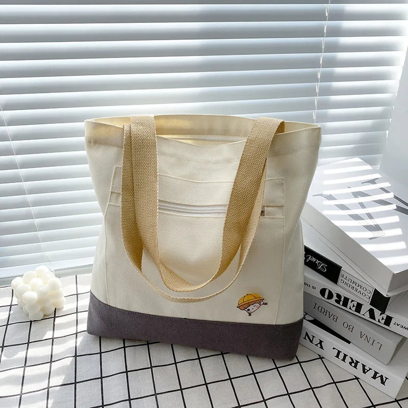 Women Canvas Shoulder Bag Eco Handbag Large Capacity Zipper Tote Soft Messenger