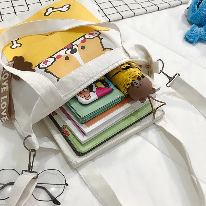 Cartoon Dog Tote Bag Foldable Shopping Handbag