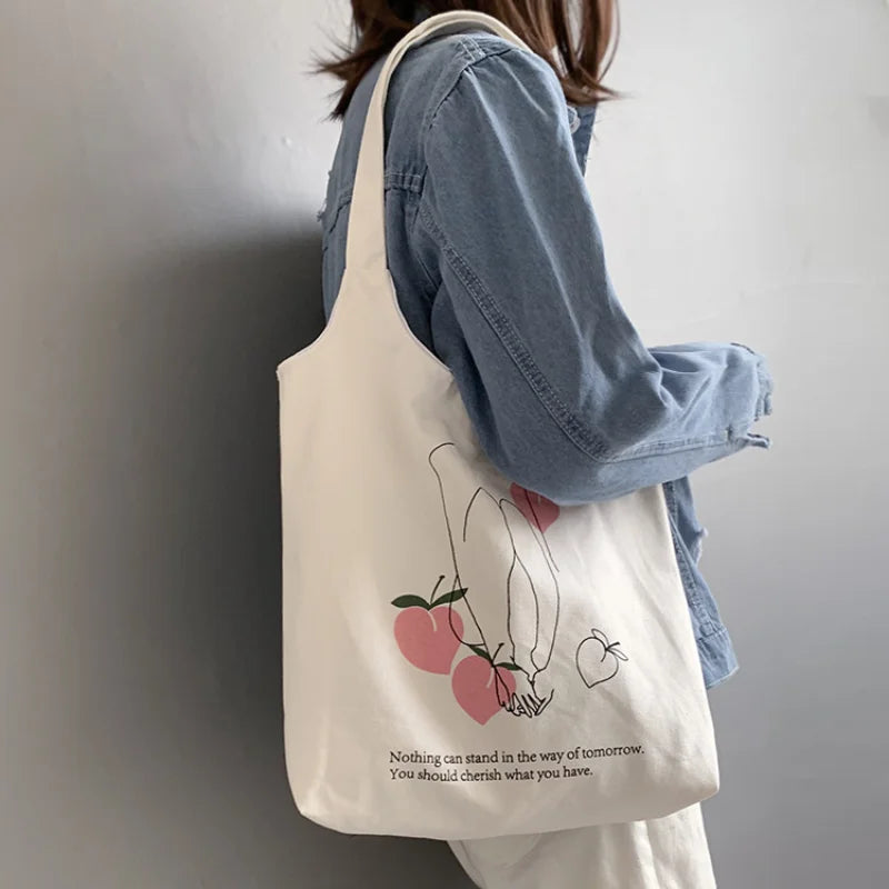 Canvas Shoulder Bag Big Capacity Cloth Shopping Bags Bubble Girls Reusable Beach