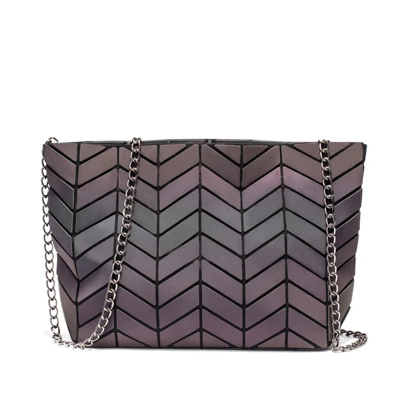 Women Chain Shoulder Bag Luminous Handbag Small Plain Folding Crossbody Bags Clu