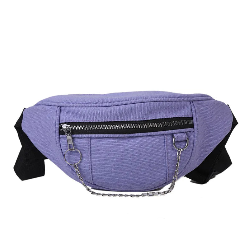 Women Chain Waist Bag Canvas Fanny Pack Money Phone Chest Bag
