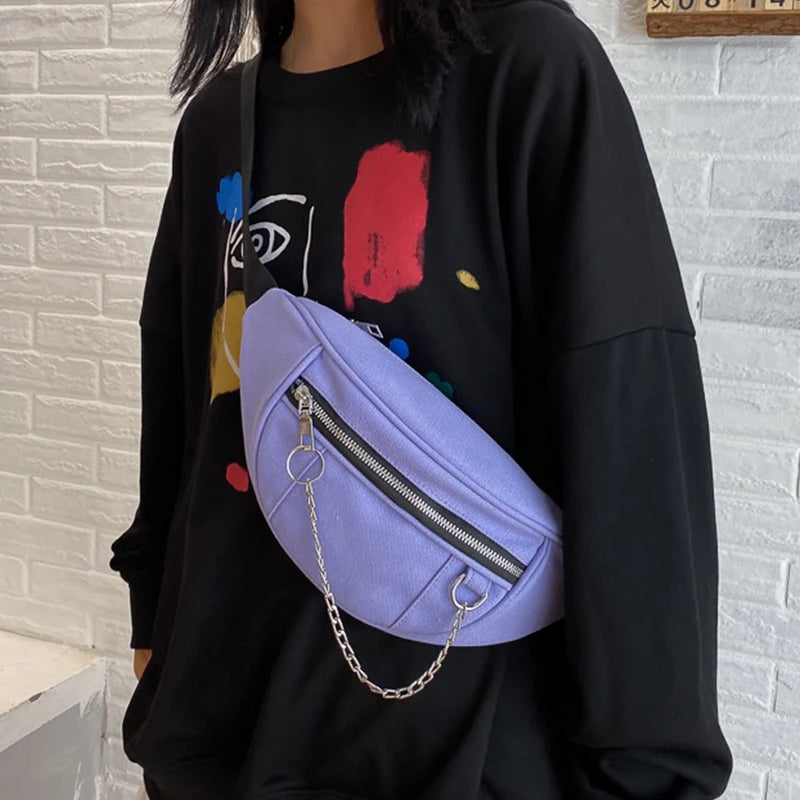 Canvas Women Chain Waist Bag Fanny Pack Travel Money Phone Chest