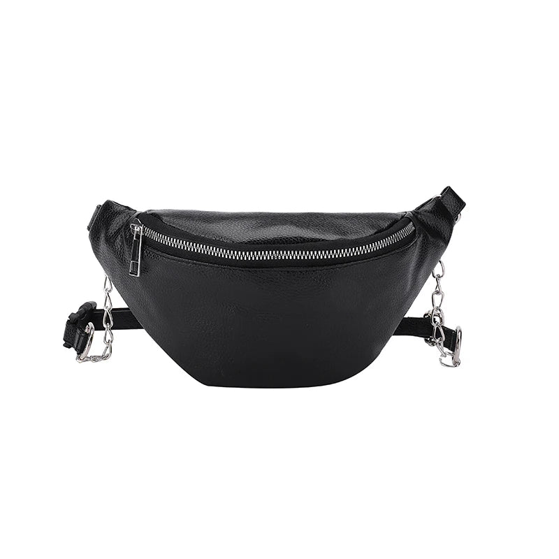 Women Leather Chain Waist Bag Fanny Pack Crossbody Chest Bag