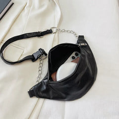 Women Leather Chain Waist Bag Fanny Pack Crossbody Chest Bag