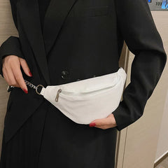 Women Leather Chain Waist Bag Fanny Pack Crossbody Chest Bag