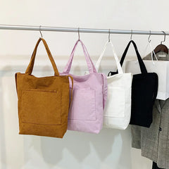 Women Corduroy Shoulder Shopping Bags Reusable Casual Travel Tote