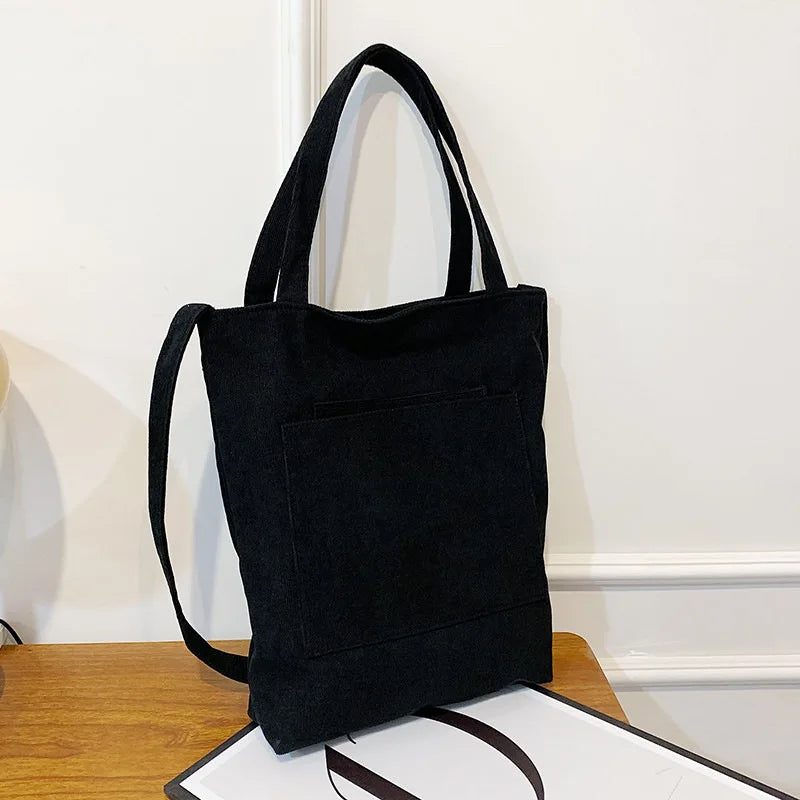 Women Corduroy Shoulder Shopping Bags Reusable Casual Travel Tote