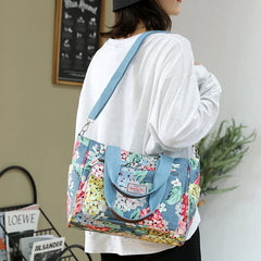 Large Capacity Flower Printed Crossbody Bag Nylon Messenger Tote Handbag