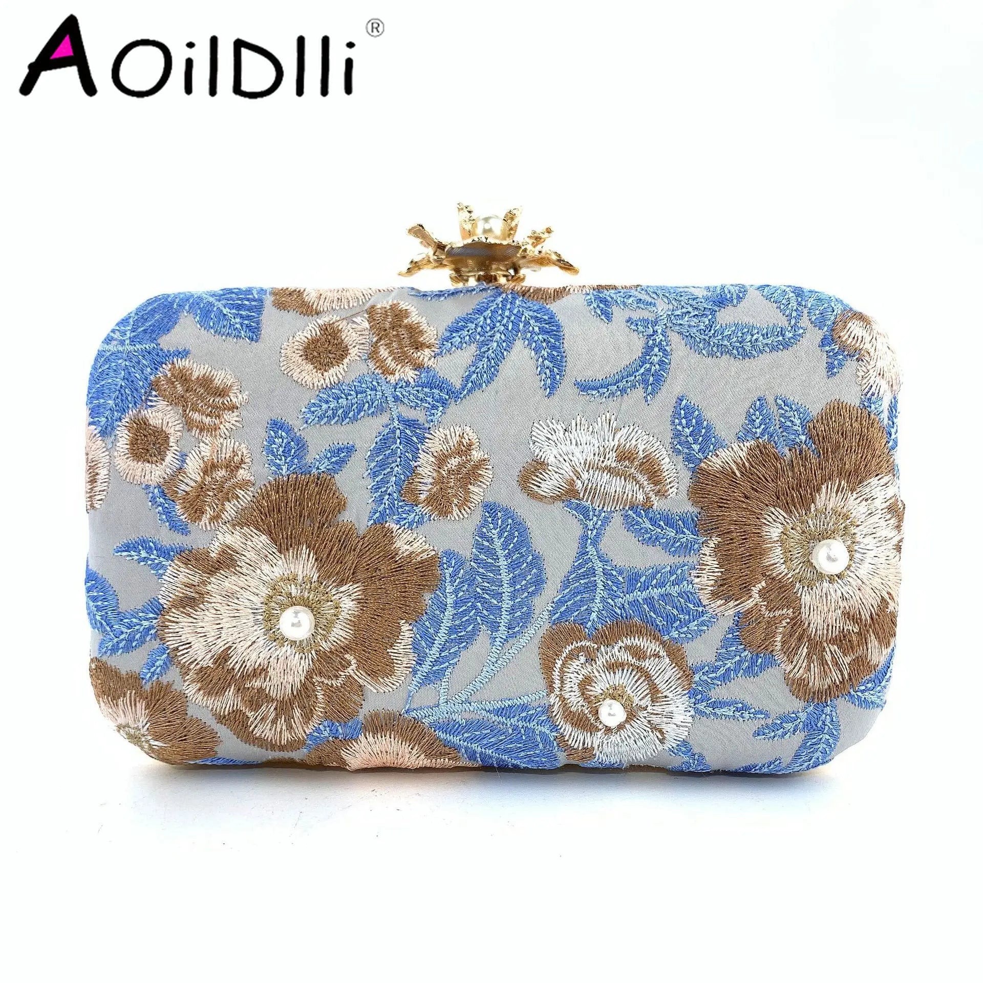 Women Embroidery Flowers Evening Clutch Bags Diamond Banquet Shoulder Bags