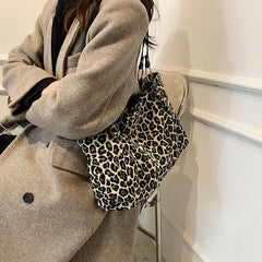 Leopard Shoulder Bags Large Capacity Tote Canvas Shopping Travel Bags