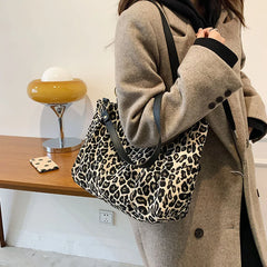 Leopard Shoulder Bags Large Capacity Tote Canvas Shopping Travel Bags