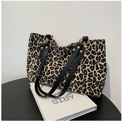 Leopard Shoulder Bags Large Capacity Tote Canvas Shopping Travel Bags