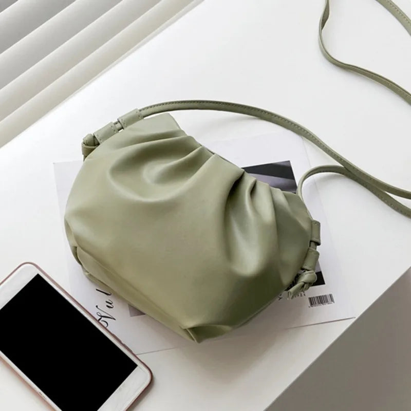 Small Leather Crossbody Bag Female Ladies Messenger Bag Mini Zipper Cloud Bag