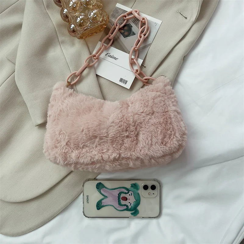 Soft Plush Shoulder Bag Acrylic Chain Fluffy Bags