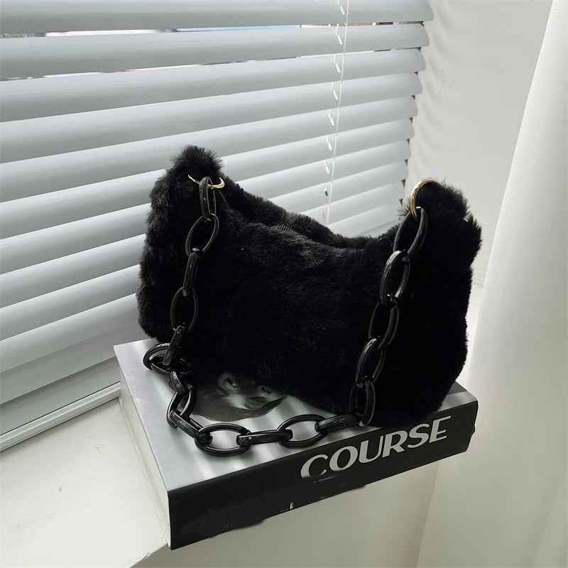 Soft Plush Shoulder Bag Acrylic Chain Fluffy Bags
