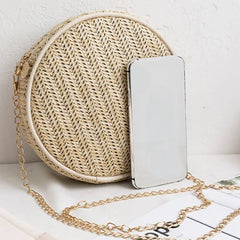 Straw Round Handbag Summer Beach Woven Circle Bohemia