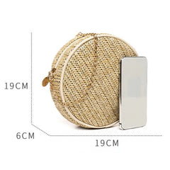Straw Round Handbag Summer Beach Woven Circle Bohemia
