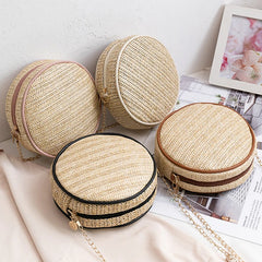 Straw Round Handbag Summer Beach Woven Circle Bohemia