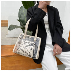 Women's Transparent Graffiti Shoulder Messenger Bag Large Capacity Tote