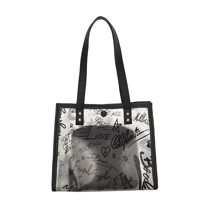 Women's Transparent Graffiti Shoulder Messenger Bag Large Capacity Tote
